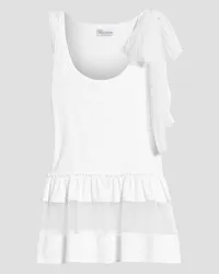 RED Valentino Bow-embellished point d'esprit-paneled ribbed-jersey top - White White