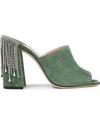 Jimmy Choo Baia 100 crystal-embellished suede mules - Green Green