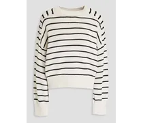 Sequined striped cotton sweater - White