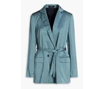 Double-breasted crinkled satin blazer - Blue