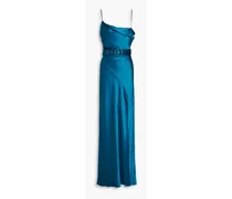 Belira draped belted satin-crepe gown - Blue