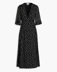 Ganni Polka-dot crepe midi wrap dress - Black Black