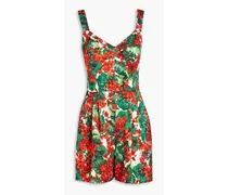 Pleated floral-print cloqué playsuit - Red
