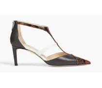Saoni 65 smooth and snake-effect leather pumps - Gray