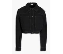 Cropped bead-embellished denim jacket - Black