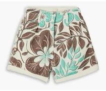 Floral-print cotton-terry shorts - Green