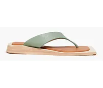 Valeria pebbled-leather flip flops - Green