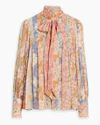 Zimmermann Pussy-bow pleated floral-print chiffon blouse - Pink Pink