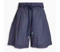 Belted pleated cotton-mousseline shorts - Blue