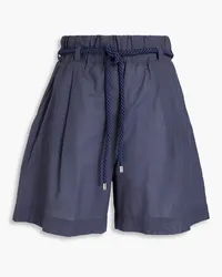 Emporio Armani Belted pleated cotton-mousseline shorts - Blue Blue