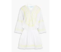 Martina embroidered cotton and linen-blend mini dress - Yellow