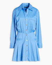 Maje Gathered cotton-blend mini shirt dress - Blue Blue