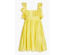 Cutout ruffled slub linen and silk-blend mini dress - Yellow