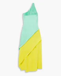 HALPERN Razor one-shoulder two-tone satin midi dress - Yellow Yellow