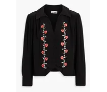 Roma embroidered crepe de chine blouse - Black