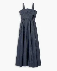 BATSHEVA Amara ruffled appliquéd denim maxi dress - Blue Blue