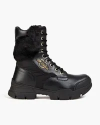 Moschino Faux fur-trimmed faux-leather combat boots - Black Black