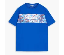 Flocked printed cotton-jersey T-shirt - Blue