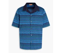 Crochet-knit cotton shirt - Blue