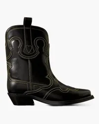 Ganni Embroidered leather cowboy boots - Black Black