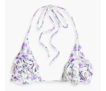 Appliquéd floral-print triangle bikini top - Purple