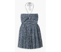 Matteau Cutout ruched floral-print cotton-poplin halterneck mini dress - Blue Blue