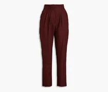 Pleated cotton and linen-blend straight-leg pants - Burgundy
