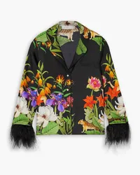 Borgo De Nor Eden feather-trimmed floral-print silk-twill shirt - Black Black