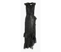 Anita ruffled metallic fil coupé silk-blend chiffon maxi dress - Black