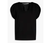 Ruched cotton-jersey T-shirt - Black