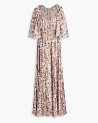 Mikael Aghal Gathered floral-print fil coupé chiffon maxi dress - Purple Purple