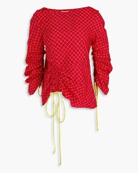 Tory Burch Ruched checked dupioni blouse - Red Red