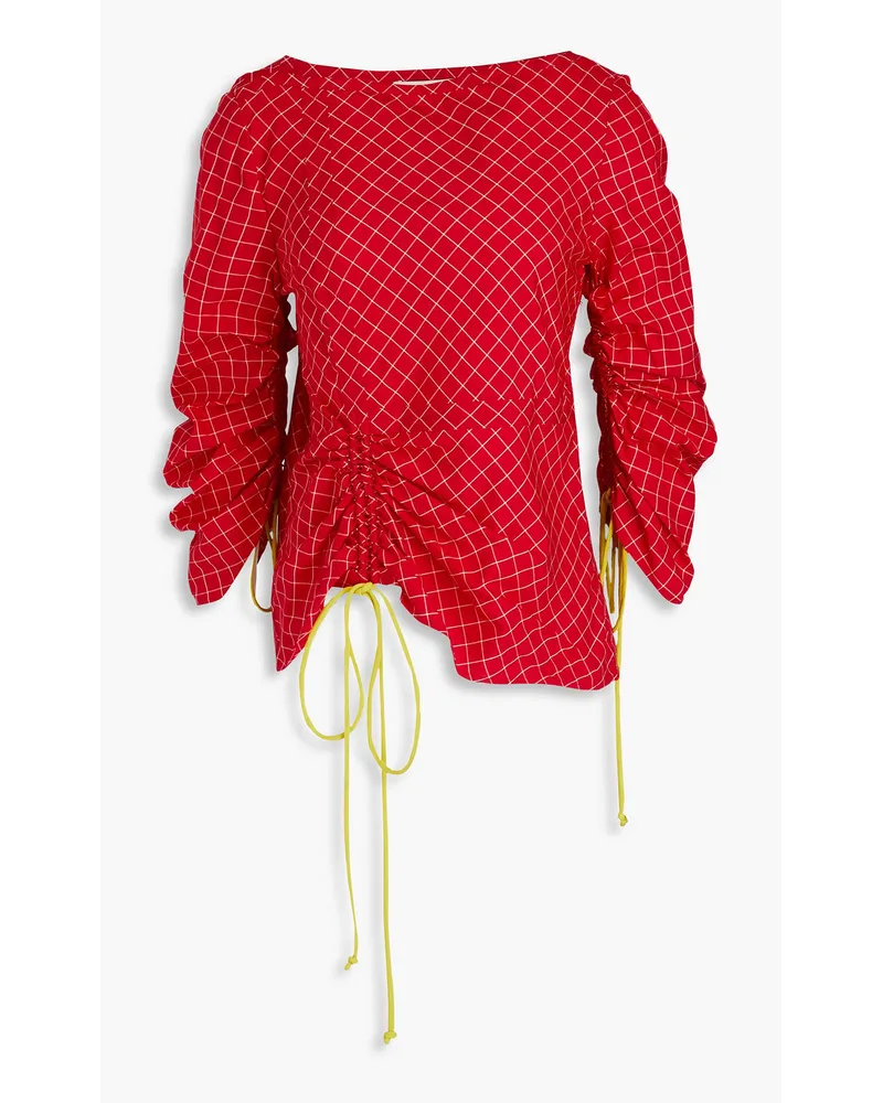 Tory Burch Ruched checked dupioni blouse - Red Red