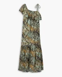 Ulla Johnson Daniela asymmetric printed cotton-blend voile midi dress - Green Green