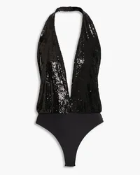 Halston Cary sequined mesh halterneck bodysuit - Black Black