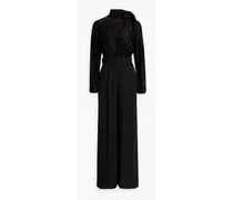 Belted devoré-velvet and crepe wide-leg jumpsuit - Black
