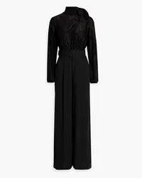 Mikael Aghal Belted devoré-velvet and crepe wide-leg jumpsuit - Black Black