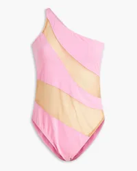 Norma Kamali Mio one-shoulder mesh-paneled swimsuit - Pink Pink