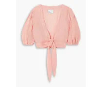 Cropped linen-blend gauze top - Pink