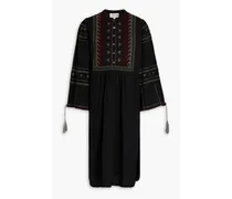 Tasseled embroidered cotton dress - Black