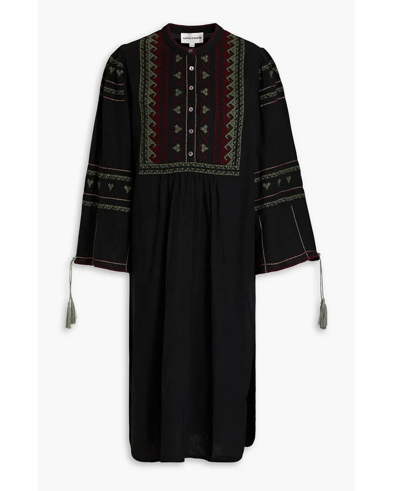 Antik Batik Tasseled embroidered cotton dress - Black Black