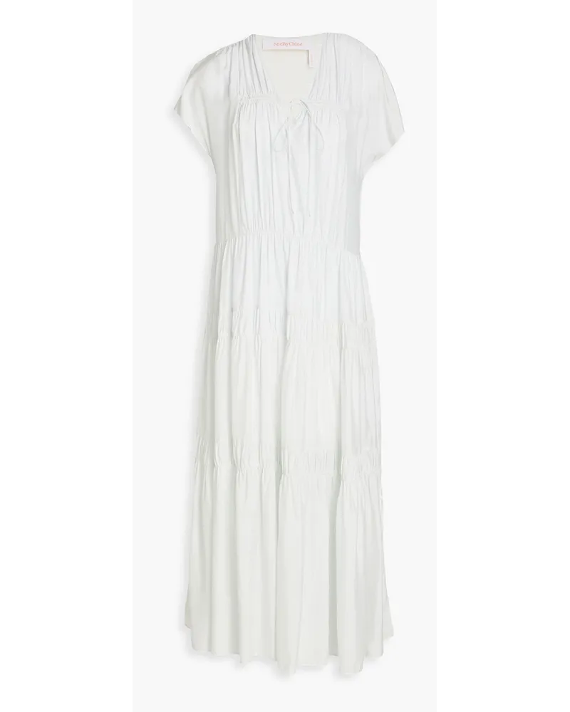 See by Chloé Tiered gathered habotai midi dress - White White