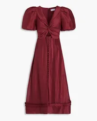 Rebecca Vallance Bordeaux twisted linen and silk-blend faille midi dress - Burgundy Burgundy