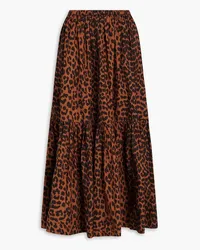 Ganni Gathered leopard-print cotton midi skirt - Animal print Animal