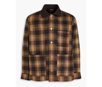 Checked wool-blend felt overshirt - Brown