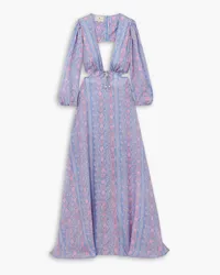 Hannah Clara cutout printed silk-habotai maxi dress - Blue Blue