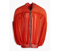 Pleated chiffon-paneled cotton-blend ottoman bomber jacket - Orange