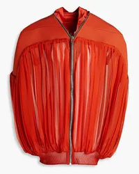 Rick Owens Pleated chiffon-paneled cotton-blend ottoman bomber jacket - Orange Orange