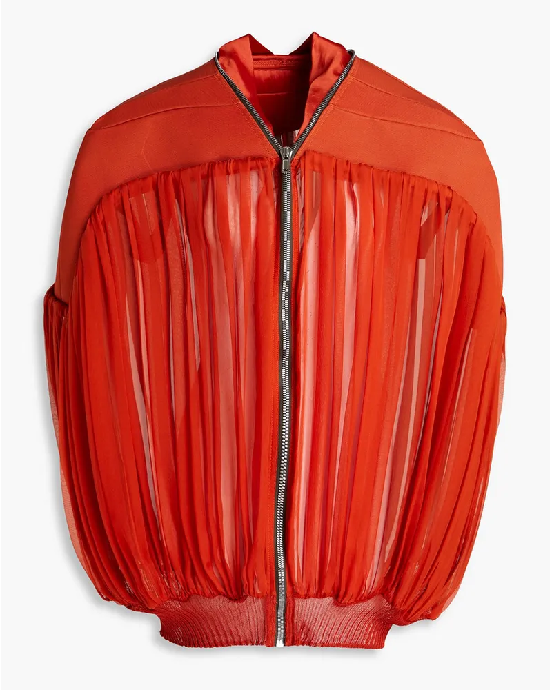 Rick Owens Pleated chiffon-paneled cotton-blend ottoman bomber jacket - Orange Orange