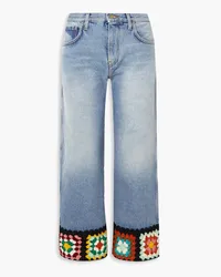 Alanui Positive Vibes cropped crochet-trimmed high-rise straight-leg jeans - Blue Blue